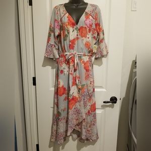 fig and flower Floral Maxi Dress in Gray and Coral